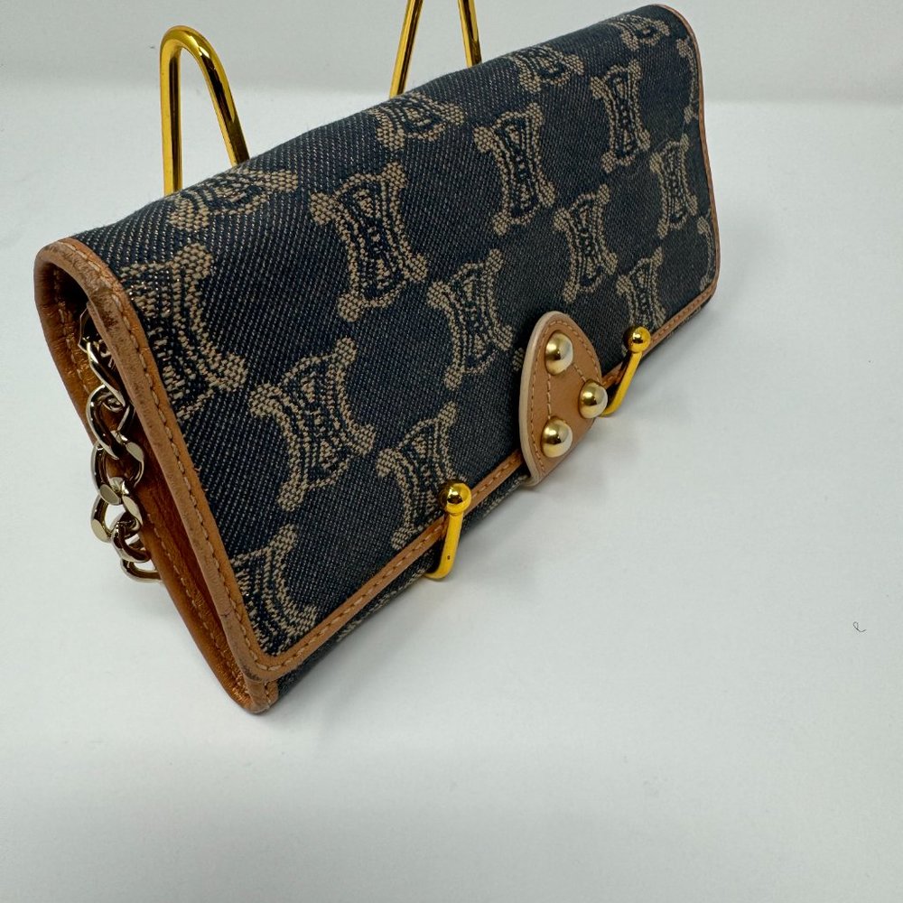 💯Authentic CELINE Denim Paris Macadam Pattern Continental Wallet Indigo/Bronze - Picture 3 of 9